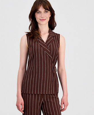 Women's Striped Textured-Knit Sleeveless Wrap Top, Regular & Petite | Macy's