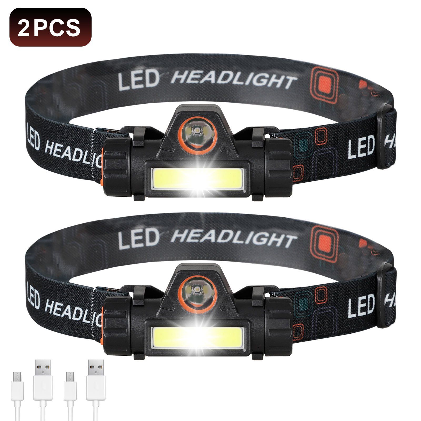 2/1 Pack Headlamp Flashlight, 500 Lumens USB Rechargeable Headlamp Ultra Bright LED Headlight Hea... | Walmart (US)