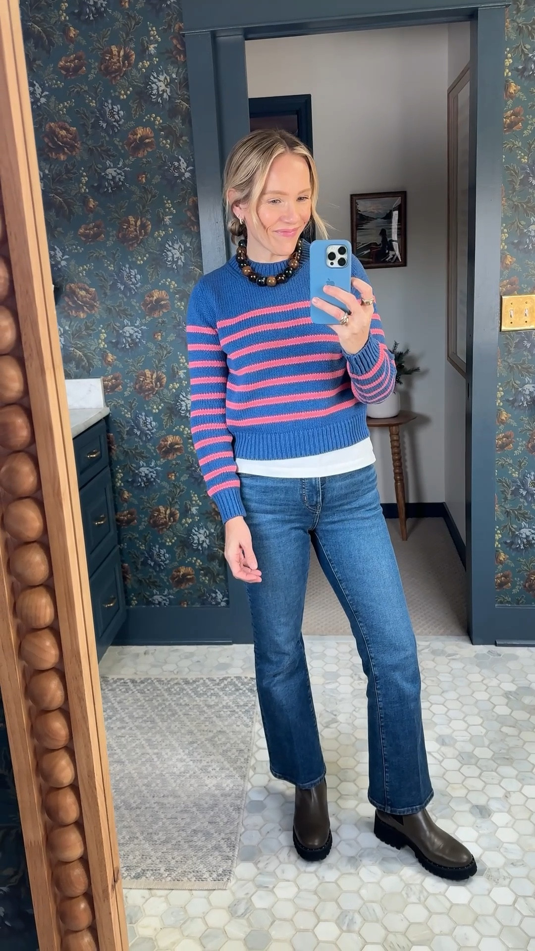 Same Boden sweater ~ first is regular for second is oversized. Wearing my regular size small in both 
xo, Claire 

#LTKSaleAlert #LTKootd #LTKPetite