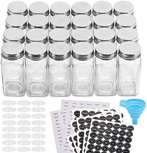 Aozita 24 Pcs Glass Spice Jars/Bottles - 4oz Empty Square Spice Containers with 810 Spice Labels ... | Amazon (US)