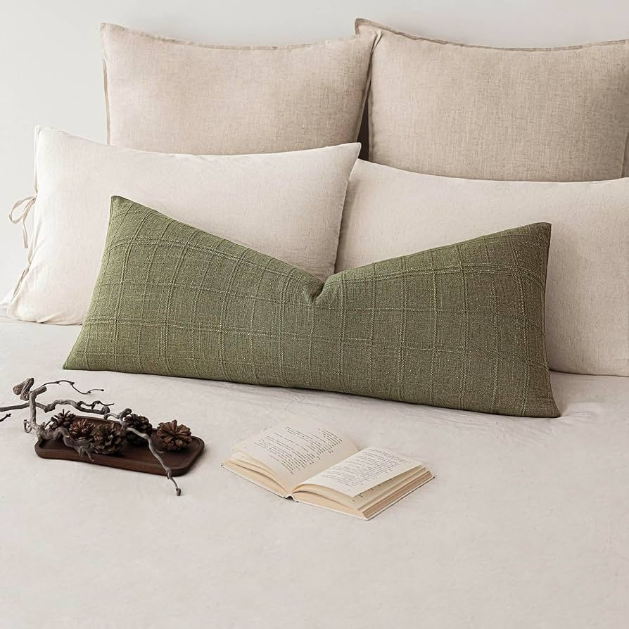 Foindtower Set of 1 Decorative Linen Check Throw Pillow Cover Neutral Long Body Lumbar Cushion Co... | Amazon (US)
