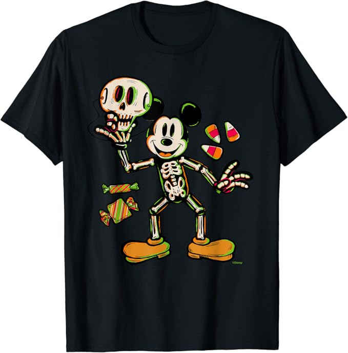 Disney 100 Mickey Mouse Skeleton Costume Halloween D100 T-Shirt | Amazon (US)