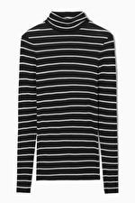 MERINO WOOL TURTLENECK TOP - BLACK / WHITE / STRIPED - COS | COS (EU)