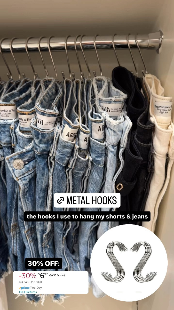 These hooks are so great for hanging denim to save space in your closet! Only $7 for prime days! 

Amazon prime, prime days 

#LTKSaleAlert #LTKFindsUnder50 #LTKHome