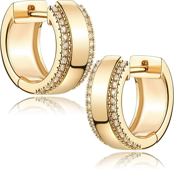 Mevecco Gold Dainty Huggie Hoop Earring,18K Gold Plated Cute Tiny Drop Ball Hoop Earrings for Wom... | Amazon (US)