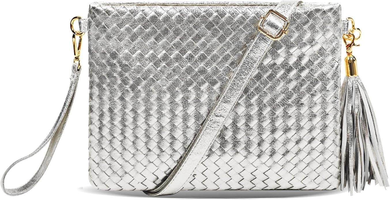 Woven Clutch Purse for Women Evening Bags Handbags Fashion Sparkly Crossbody | Amazon (US)