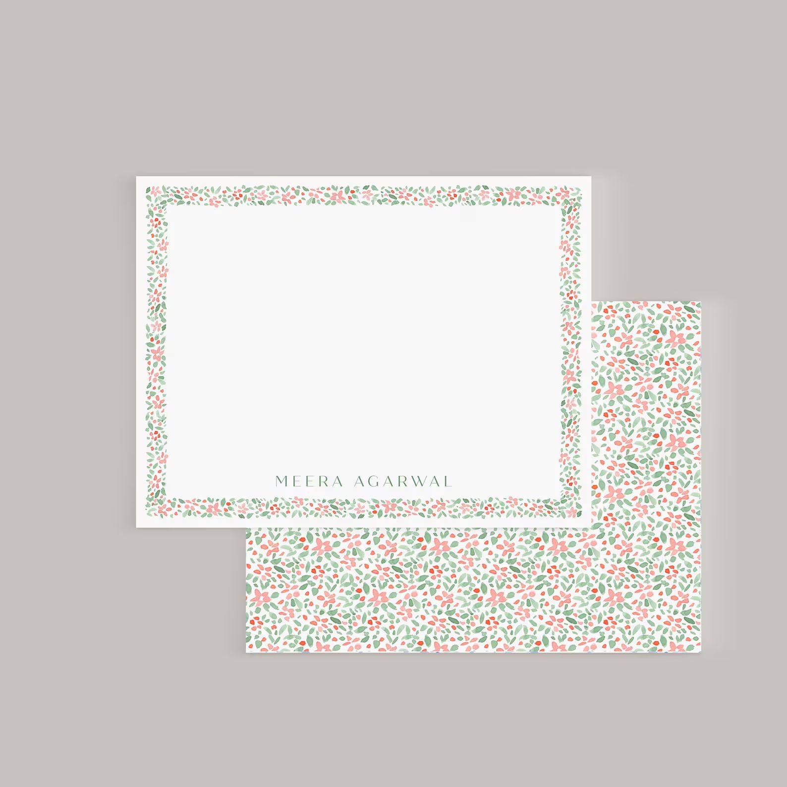 Pink Ditsy Floral Personalized Notecard, Luxury Stationery Set for Letter Writing, Watercolor Pri... | Etsy (US)