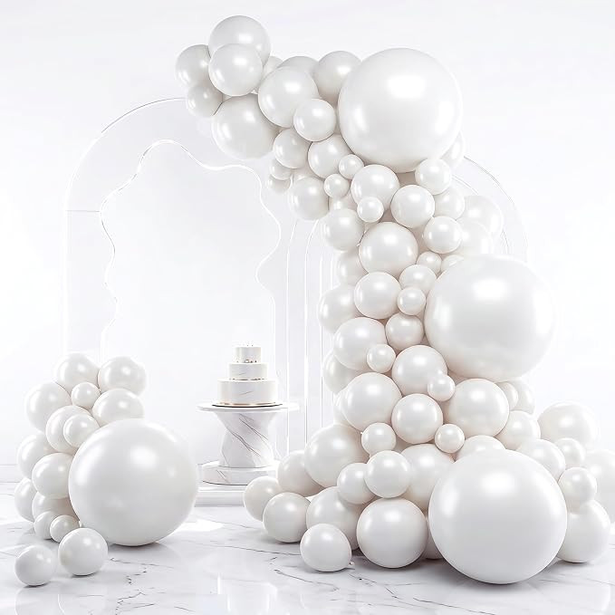 RUBFAC White Balloons Different Sizes Pearl White Balloon Arch Kit 129pcs | Amazon (US)