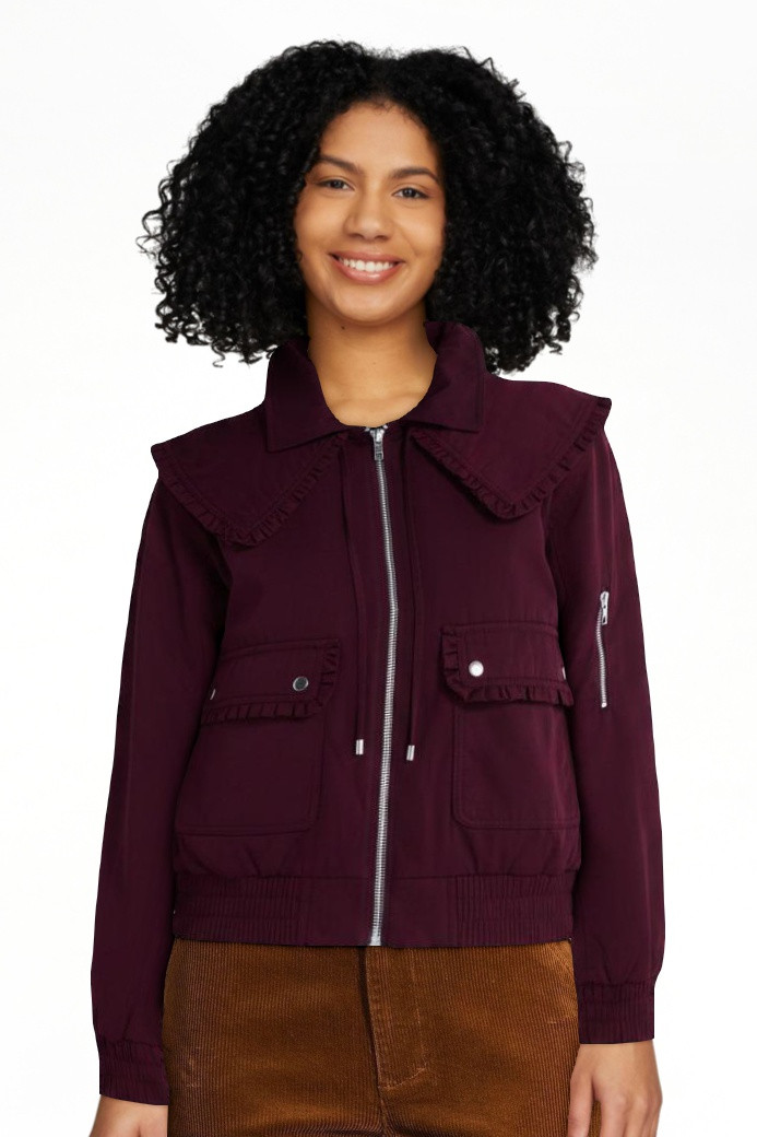 Free Assembly Women's and Women's Plus Ruffle Collar Bomber Jacket, Sizes XS-4X | Walmart (US)
