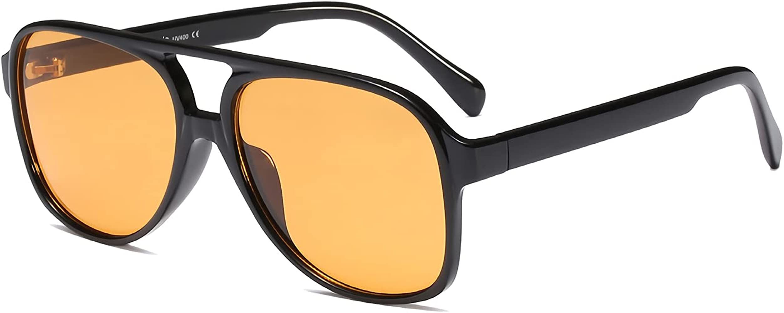 Amazon.com: OSAGAMA Vintage Retro Sunglasses 70s Yellow Tinted Aviator Sun Glasses for Women Blac... | Amazon (US)