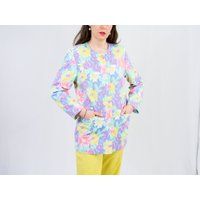 Floral Blazer Vintage Rainbow 80S Jacket Padded Shoulders L/xl | Etsy (US)