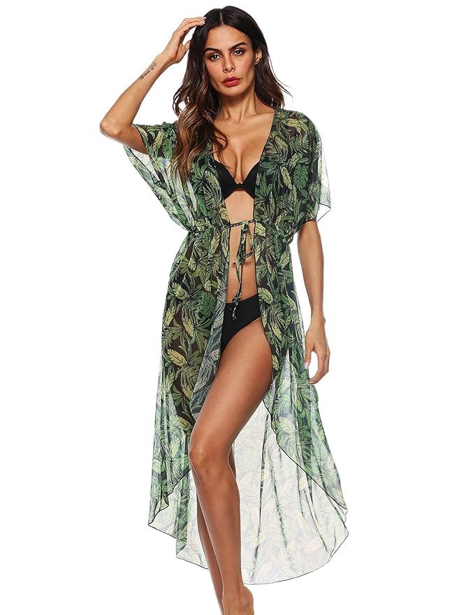 SweatyRocks Women's Striped Beach Wear Cover up Longline Kimono Cardigan | Amazon (US)