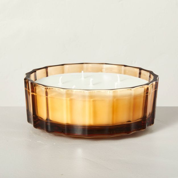 5oz Birch &#38; Amber Fluted Amber Glass Seasonal Candle - Hearth &#38; Hand&#8482; with Magnolia | Target