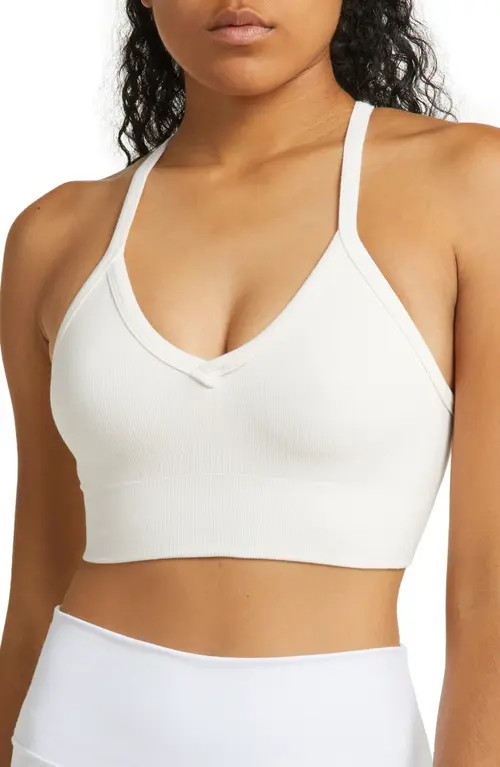Alo Seamless Rib Low Back Sports Bra in Ivory at Nordstrom, Size Medium | Nordstrom