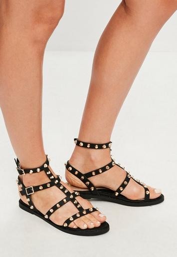 Black Studded Gladiator Sandals | Missguided (US & CA)