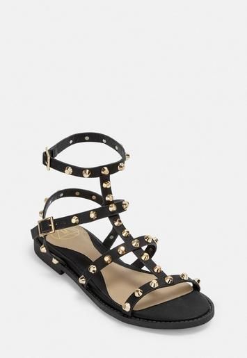 Black Studded Gladiator Sandals | Missguided (US & CA)