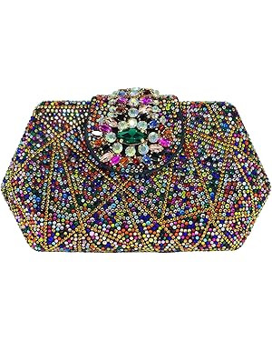 Vintage Rhinestone Clutch Colorful Women Bling Purse Party Bag Wedding Handbag | Amazon (US)