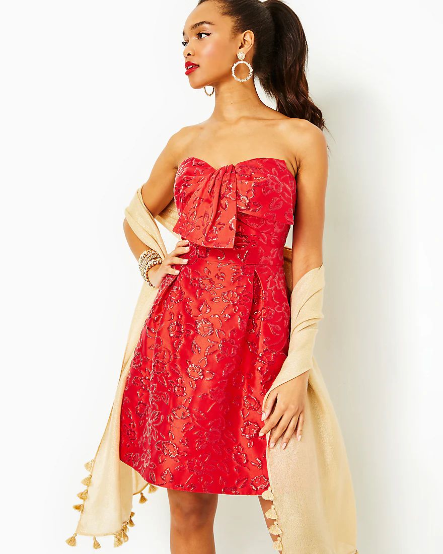 Kataleya Strapless Floral Jacquard Dress | Splash of Pink - A Lilly Pulitzer Store