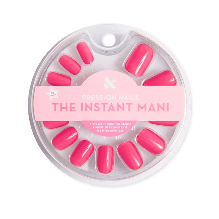 Olive & June Instant Mani Squoval Short Press-On Nails, Pink, Hot Strawberry, 42 Pieces | Walmart (US)