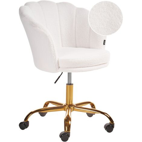 Elegant Swivel Office Chair Adjustable Height Boucle White Monticello II | ManoMano UK