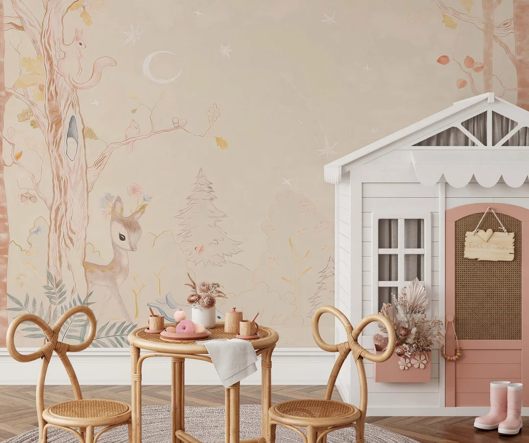 Baby Deer Forest Kids Wallpaper, Kids Wallpaper Peel and Stick, Nursery Wall Decal, Removable Wal... | Etsy (CAD)