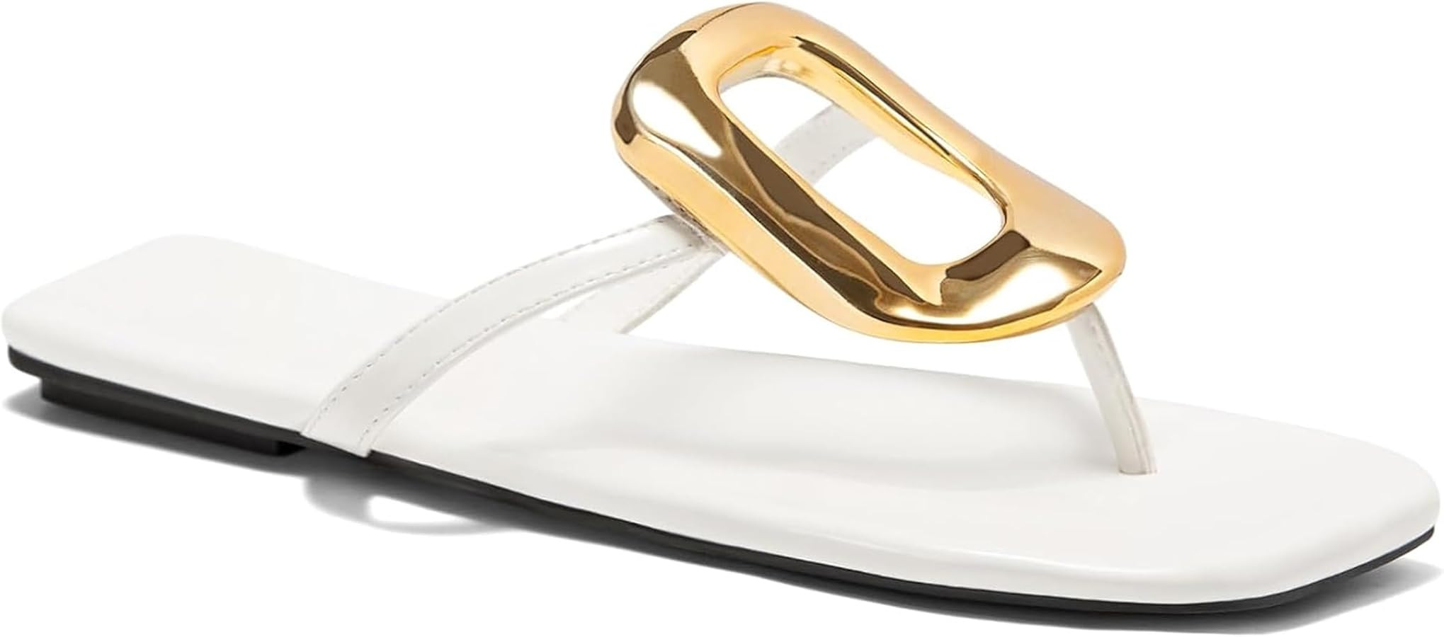 Womens Summer Square Toe Flip Flops Flat Sandals Slip On Shoes Slide Sandals with Fashion Gold De... | Amazon (US)