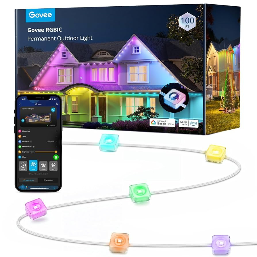 Govee Permanent Outdoor Lights, Smart RGBIC Outdoor Decor with 75 Scene Modes, 100ft with 72 LED ... | Amazon (US)