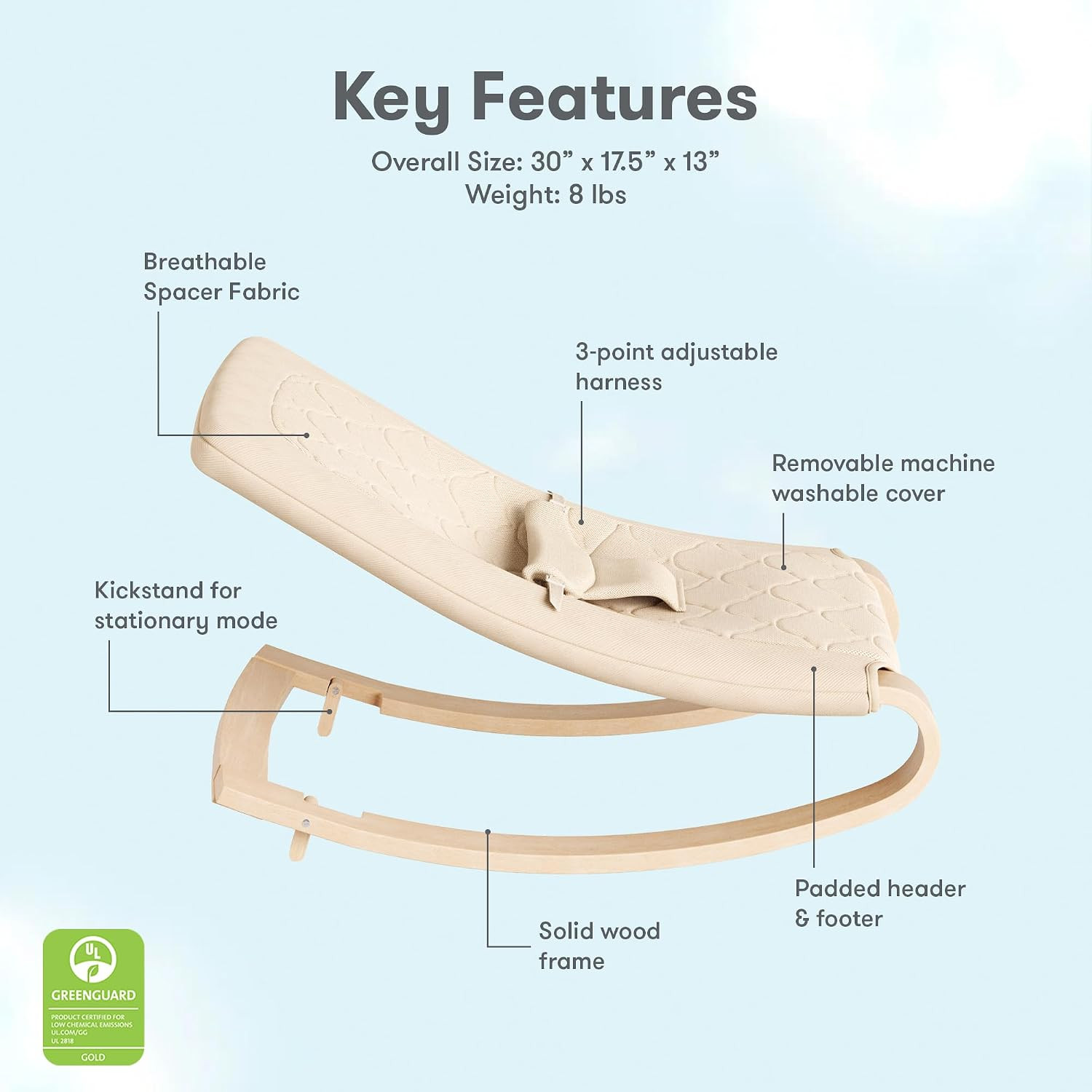 Newton Baby Rocker – Ultra-Breathable & Washable Infant Rocking Seat with Natural Wood Frame, Lightweight Baby Bouncer with 3-Point Harness & Kickstand, GREENGUARD Gold Certified (0–6 Months) | Amazon (US)