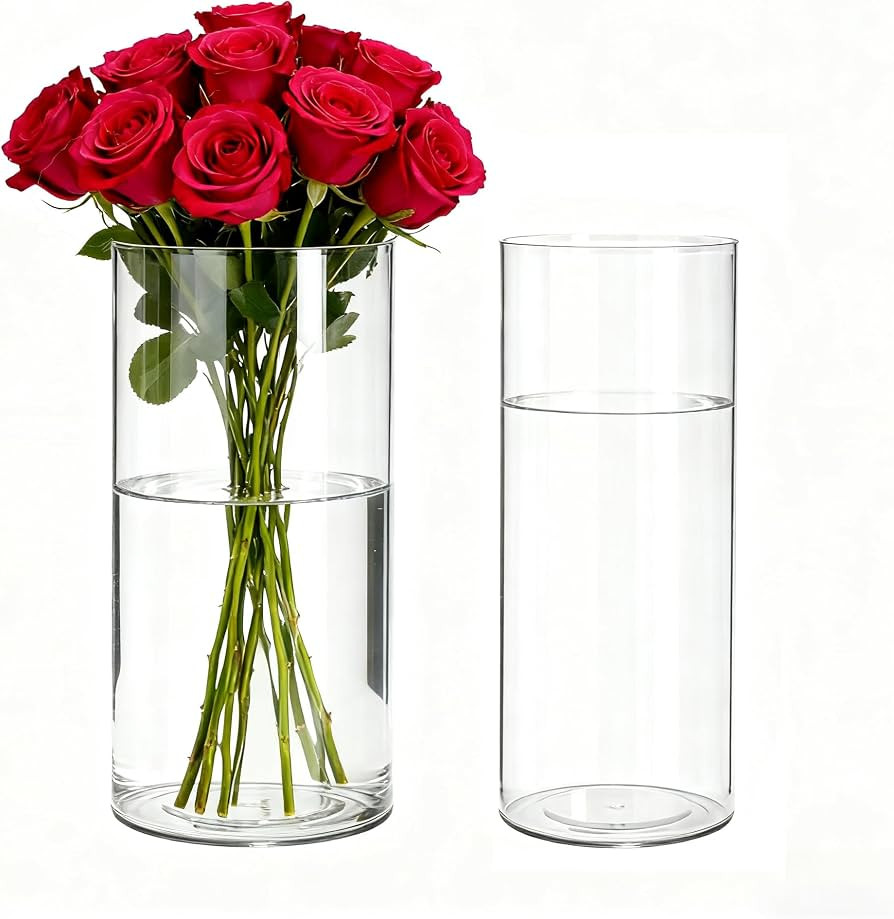 2 Pack Acrylic Cylinder Vases, Non-breakable Vase for Centerpieces, 11.8 inch Tall Clear Flower V... | Amazon (US)