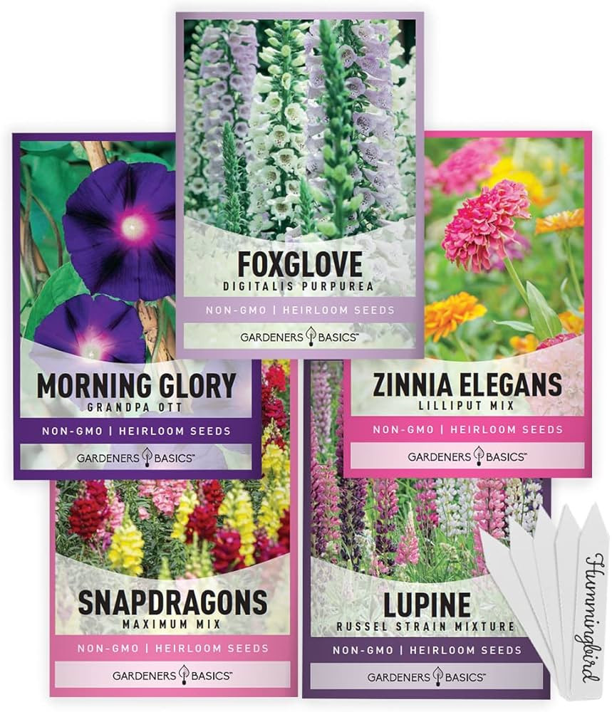 Gardeners Basics, Hummingbird Seeds for Planting Outdoors Flower Seeds (5 Variety Pack) Zinnia, F... | Amazon (US)