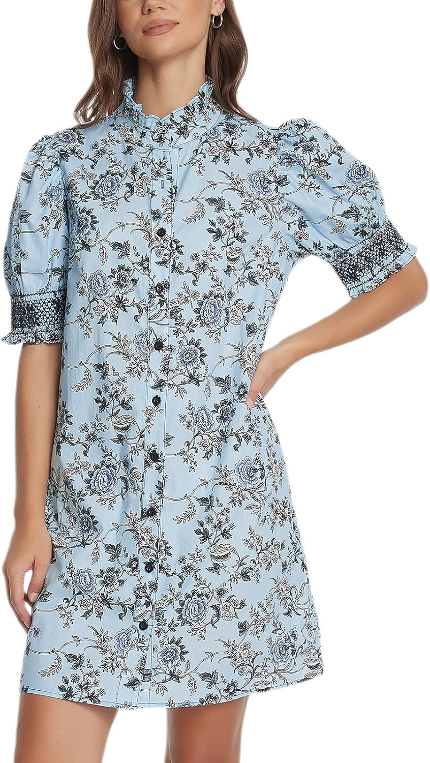 Womens Floral Button Down Fall Mini Shirt Dress | Amazon (US)