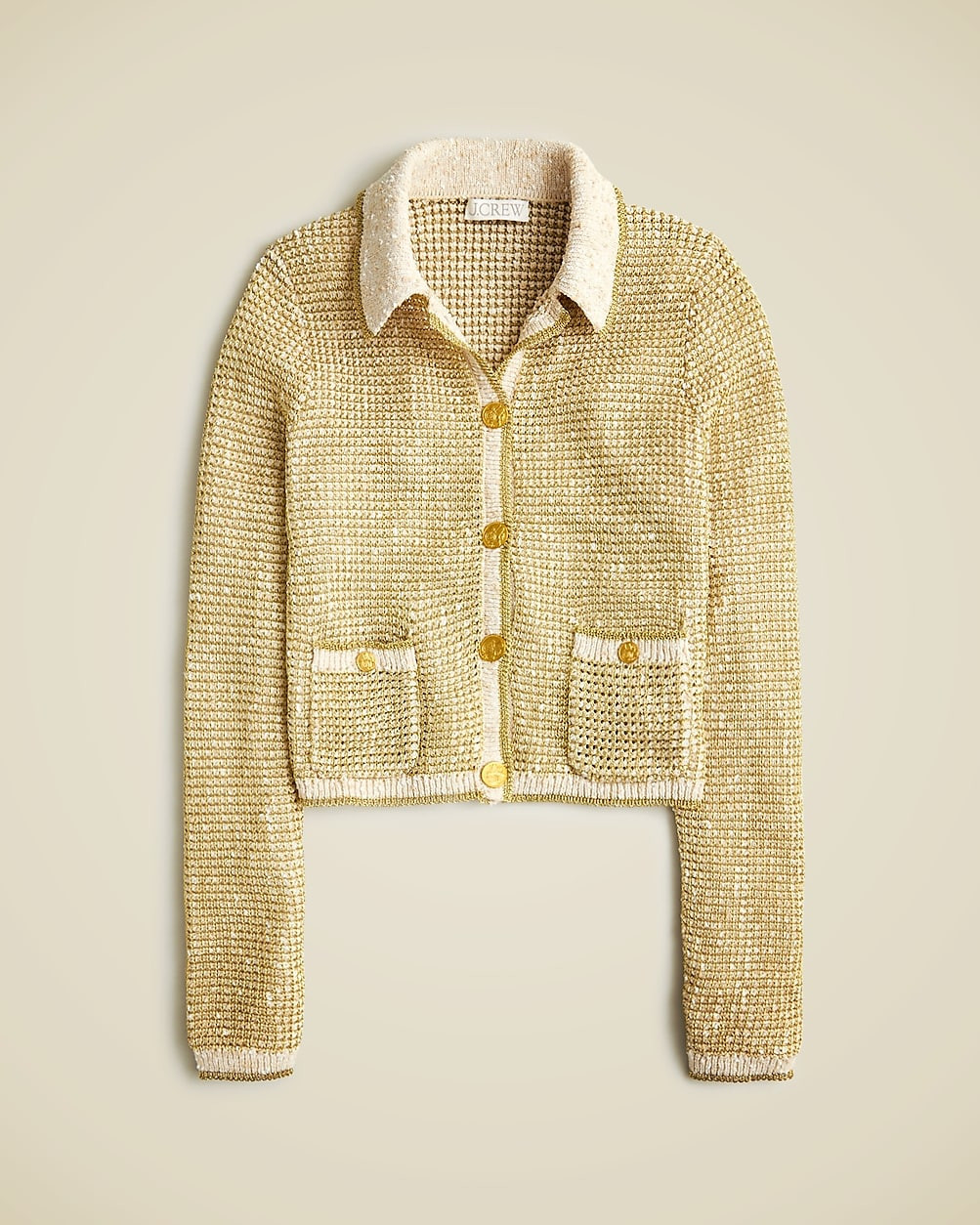 Collared cardigan sweater in metallic yarn | J. Crew US