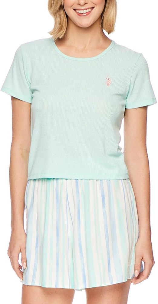 U.S. Polo Assn. Pijamas de verano para mujer, camiseta de punto y pantalones cortos tejidos para ... | Amazon (US)