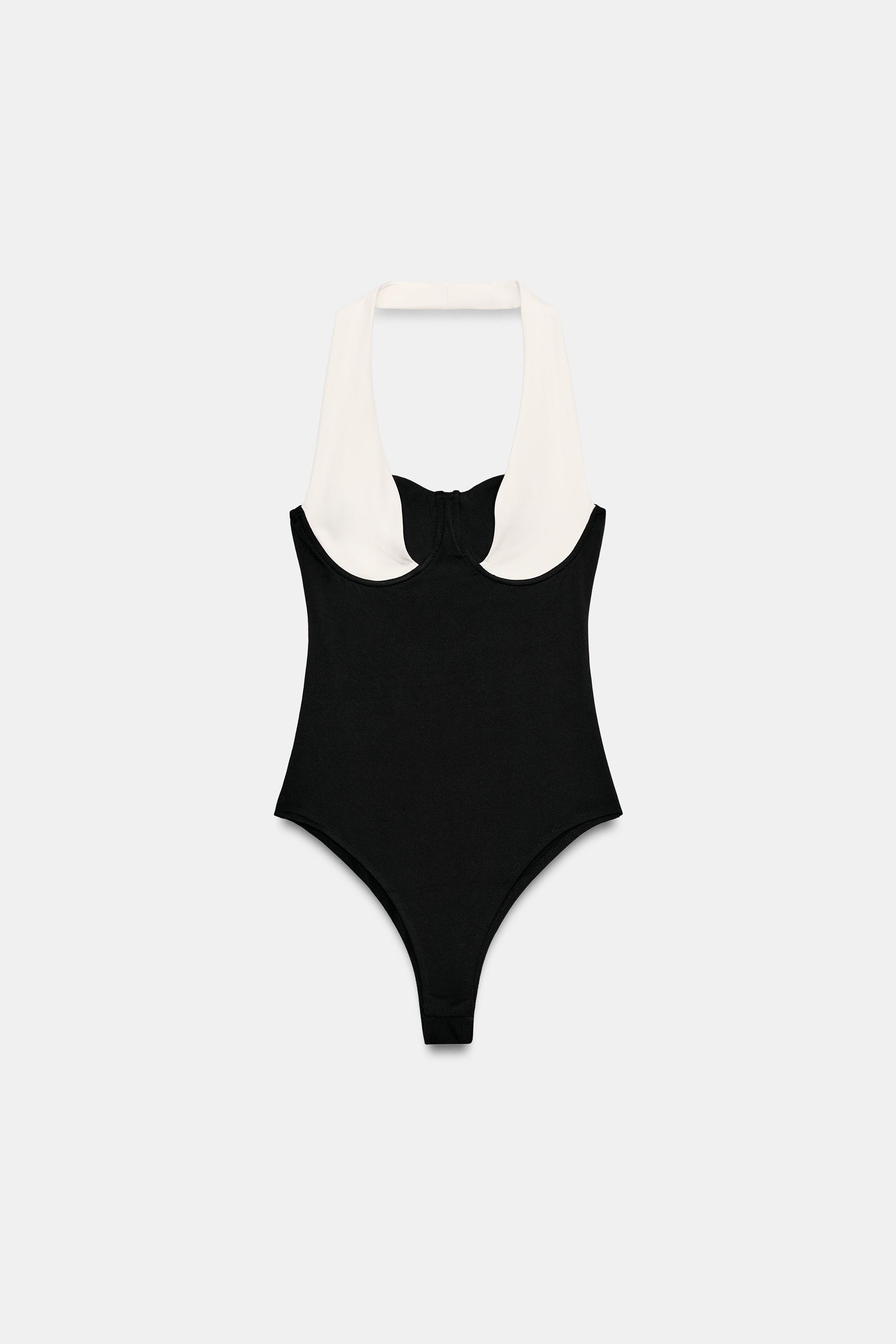 CONTRASTING UNDERWIRED HALTER BODYSUIT | Zara UK