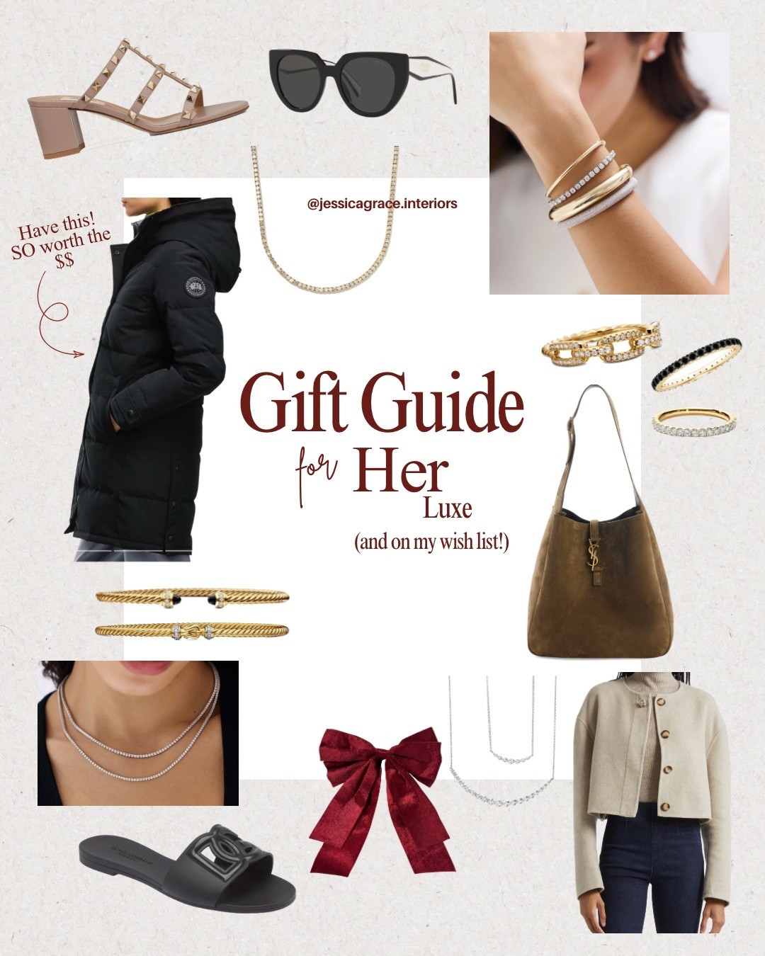 Luxe gifts
Gifts for her
Bag
Coat
Canada goose
Jewelry
Sandals
Studded shoes
Necklace
Tennis bracelet
YSL bag
Sunglassess

#LTKHoliday #LTKGiftGuide