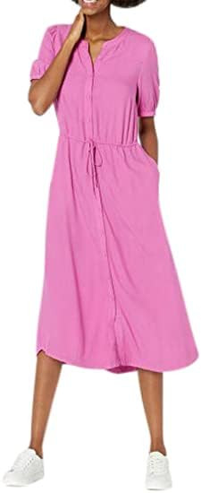 Amazon Essentials Women's Half-Sleeve Waisted Midi A-Line Dress | Amazon (US)