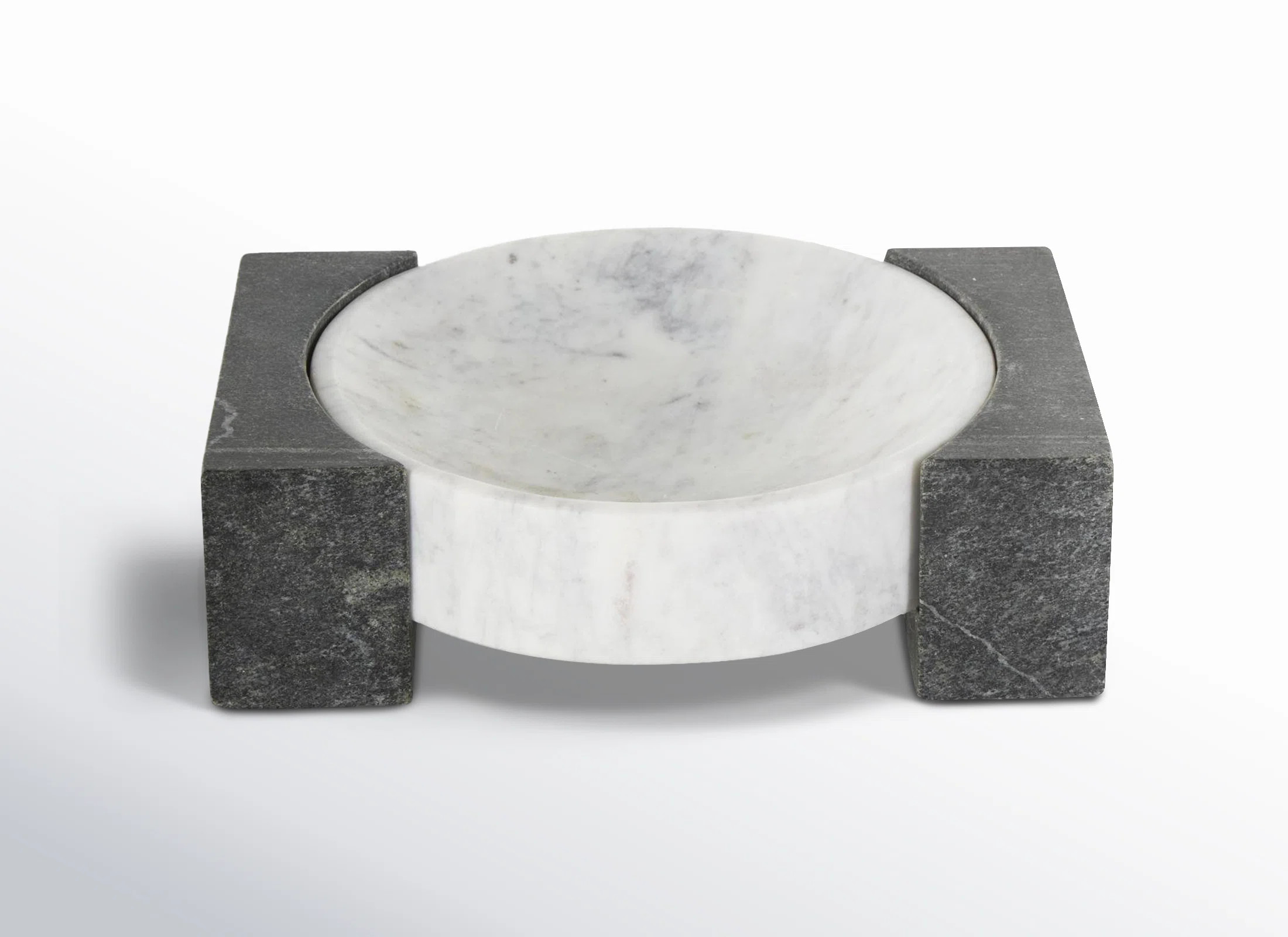 Alexy And Grey Marble Round Geometric Tray With Black Rectangular Blocks | Wayfair North America
