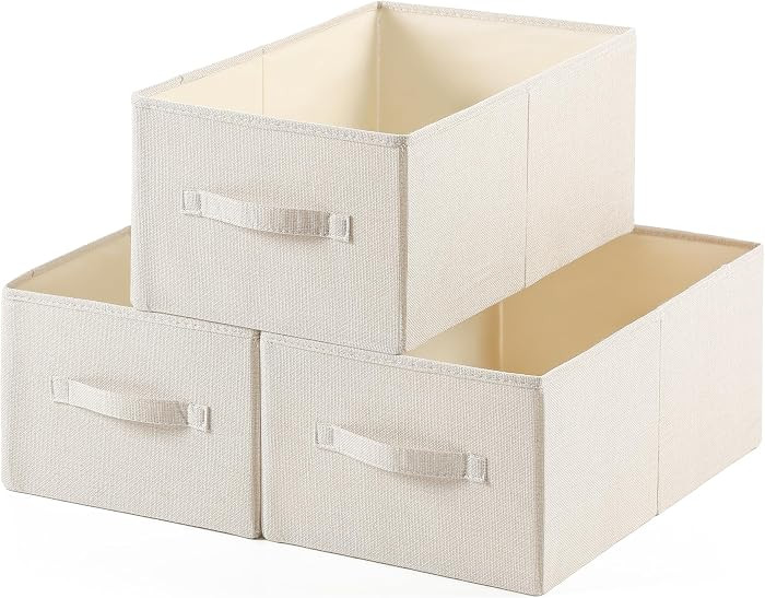 Linen Folding Storage Bins, 3 Pack Large Storage Baskets, Washable, Clothing Storage Bins with Ha... | Amazon (US)