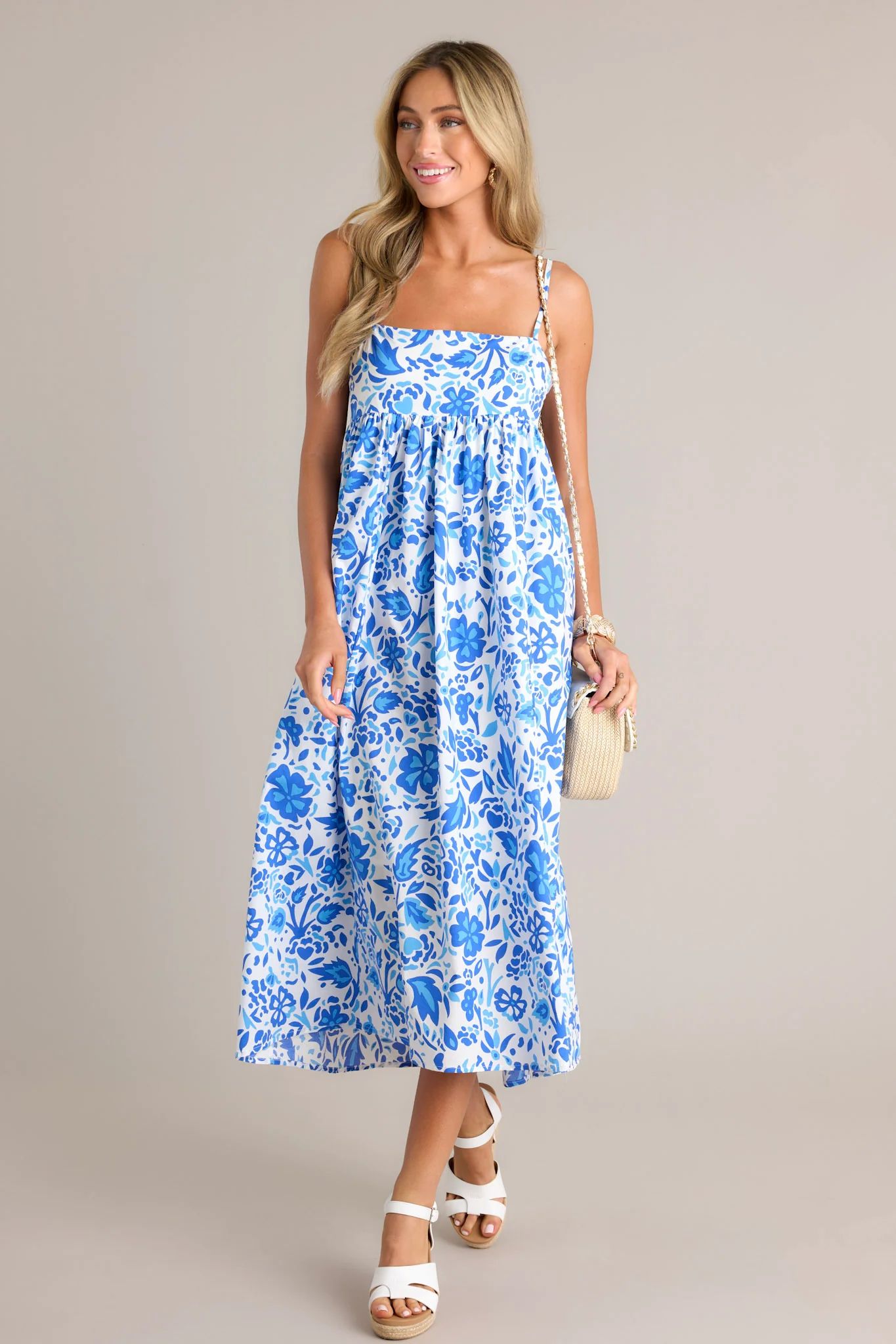 Blooming Romance Blue Floral Maxi Dress | Red Dress
