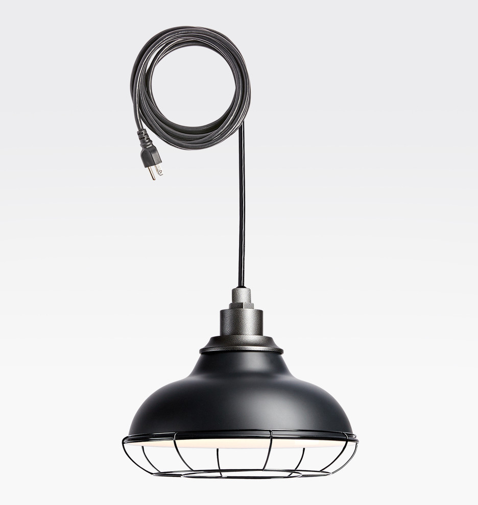 Carson 12" Plug-in Indoor/Outdoor Pendant with Cage | Rejuvenation