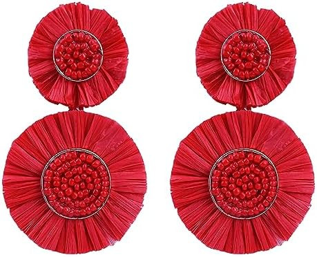 Boho Statement Earrings Beaded Raffia Palm Bohemian Lightweight Tiered Drop Dangle Earrings Gift ... | Amazon (US)