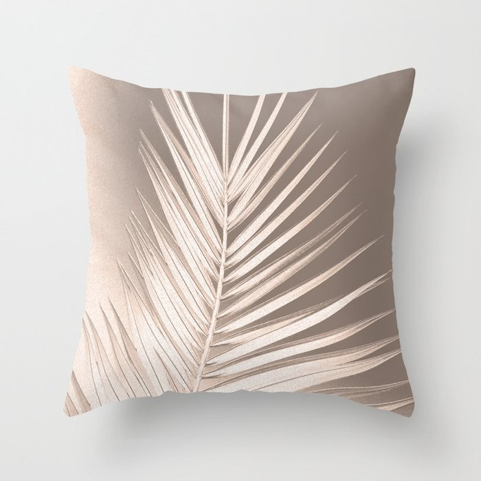 Palm leaf print, neutral pastel colors, chalk effect Throw Pillow | Society6