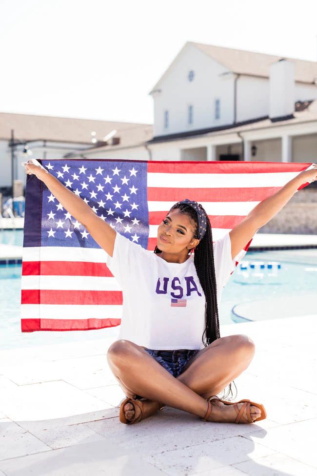 Athletic USA Flag Cropped Tee | The Pink Lily Boutique