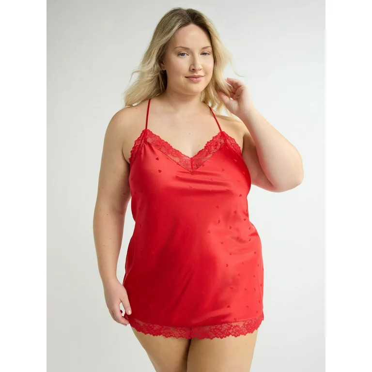 Joyspun Women’s Lace Trim Satin Chemise, Sizes S to 3X | Walmart (US)