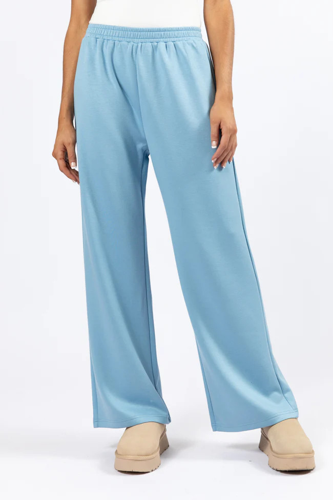 Let's Just Stay Blue Knit Wide Leg Pants | Pink Lily