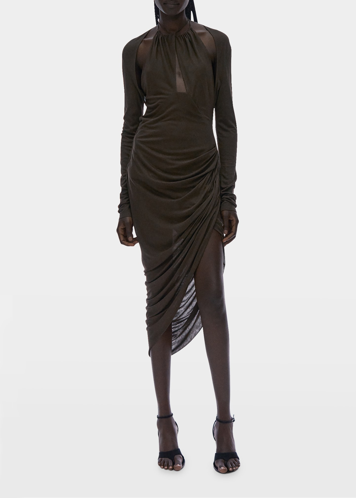 Draped Asymmetric Halter Midi Dress | Bergdorf Goodman