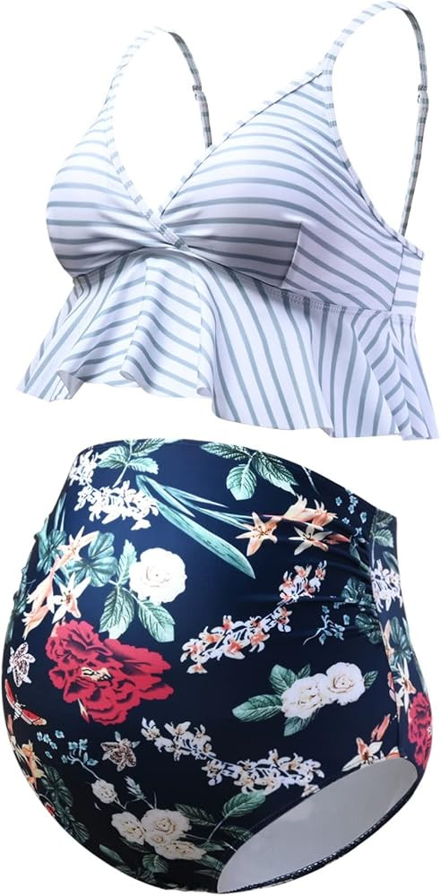 GINKANA Maternity Bikini Set Flounce Swimsuit Bathing Suit Top Swimwear Bottom Bathing Suits | Amazon (US)
