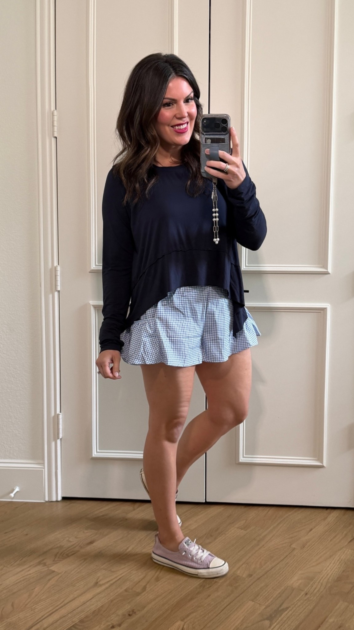 Cornflower gingham ruffle shorts from Amazon! Come in a million colors and prints. I also have the green/white which are a jade match .Flirty yet functional and fit tts in medium. French navy match top also Amazon fits tts. New lip is a raspberry match great for dark deep summers.

#LTKootd #LTKfitnessgoals #LTKmomlife