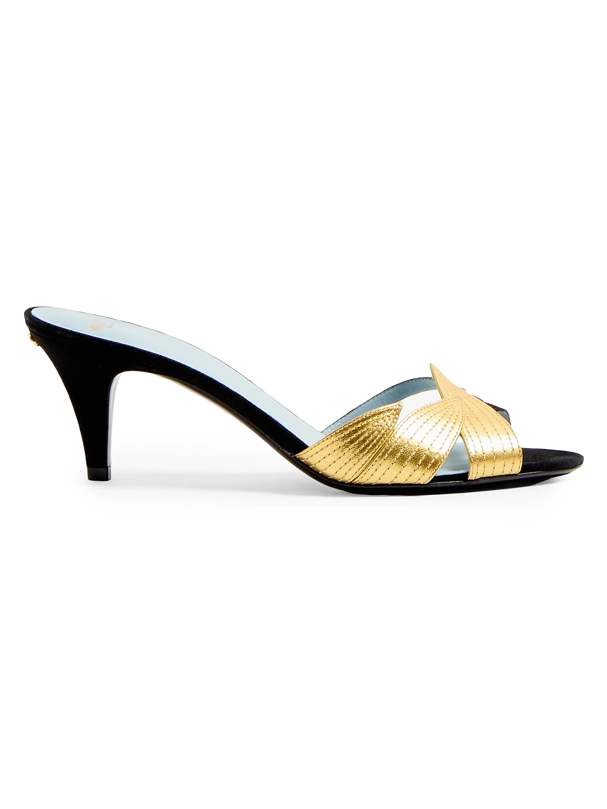 Valentino Garavani Foliefoliage Suede Slide Sandals 65MM | Saks Fifth Avenue | Saks Fifth Avenue