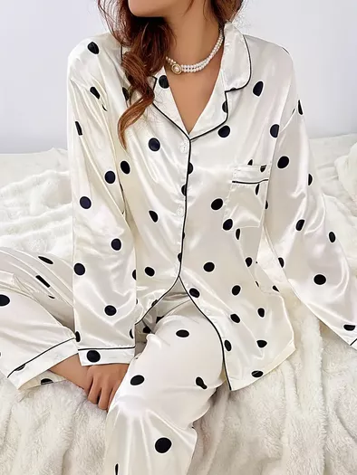 Elegant Heart Print Satin Pajama Set Crew Neck Cami Top - Temu